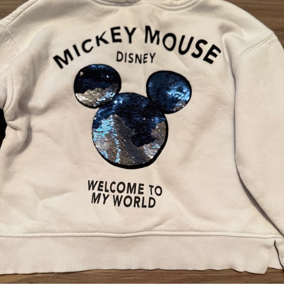 Zara Disney Cream Hoodie with Mickey Mouse Sequins Design size 7 - Picture 3 of 6